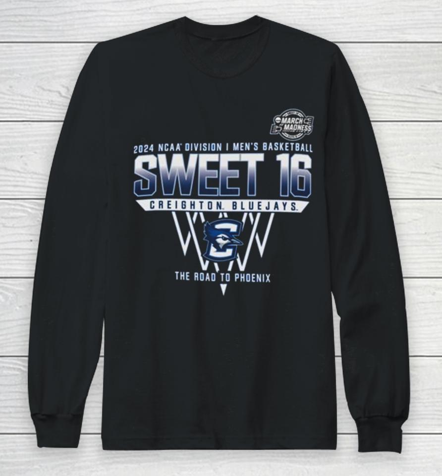Creighton Bluejays 2024 Ncaa Division I Men’s Basketball Sweet 16 The Road To Phoenix Long Sleeve T-Shirt