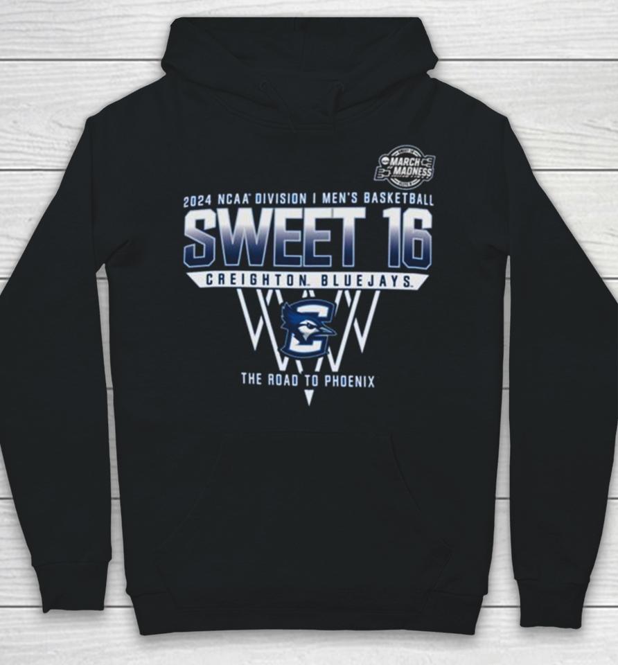 Creighton Bluejays 2024 Ncaa Division I Men’s Basketball Sweet 16 The Road To Phoenix Hoodie