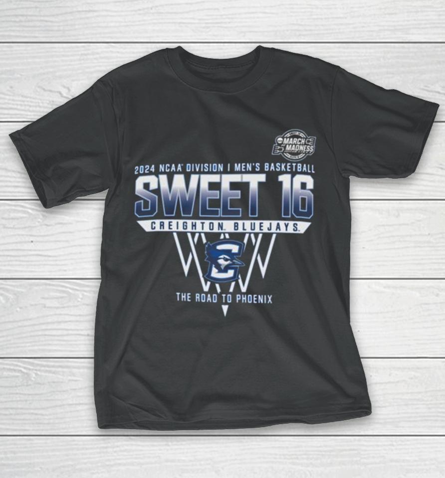 Creighton Bluejays 2024 Ncaa Division I Men’s Basketball Sweet 16 The Road To Phoenix T-Shirt