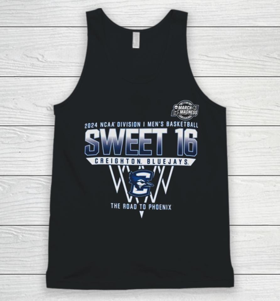 Creighton Bluejays 2024 Ncaa Division I Men’s Basketball Sweet 16 The Road To Phoenix Unisex Tank Top