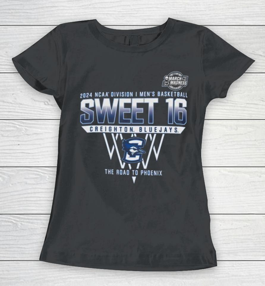 Creighton Bluejays 2024 Ncaa Division I Men’s Basketball Sweet 16 The Road To Phoenix Women T-Shirt