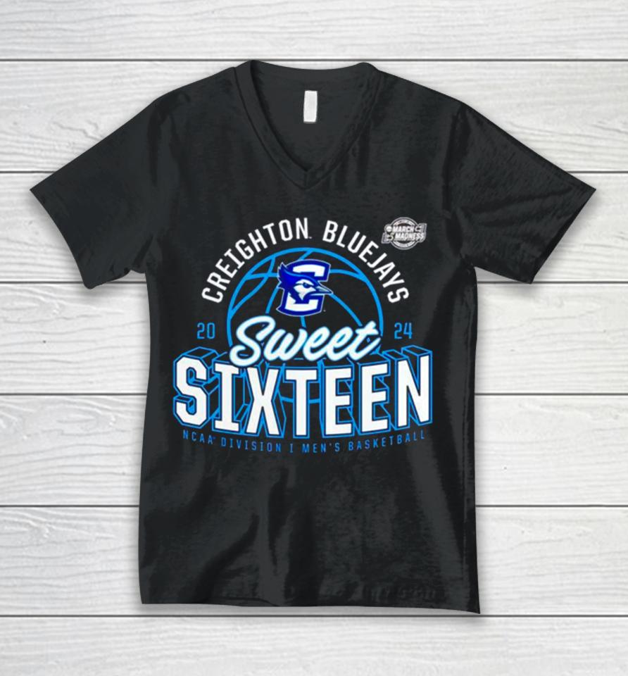 Creighton Bluejays 2024 Ncaa Men’s Basketball Tournament March Madness Sweet Sixteen Defensive Stance Unisex V-Neck T-Shirt