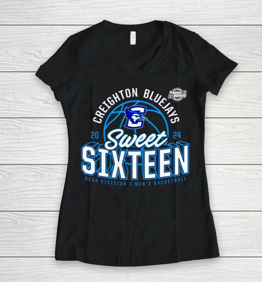 Creighton Bluejays 2024 Ncaa Men’s Basketball Tournament March Madness Sweet Sixteen Defensive Stance Women V-Neck T-Shirt