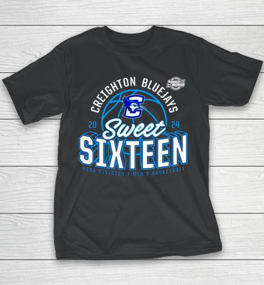 Creighton Bluejays 2024 Ncaa Men’s Basketball Tournament March Madness Sweet Sixteen Defensive Stance Youth T-Shirt