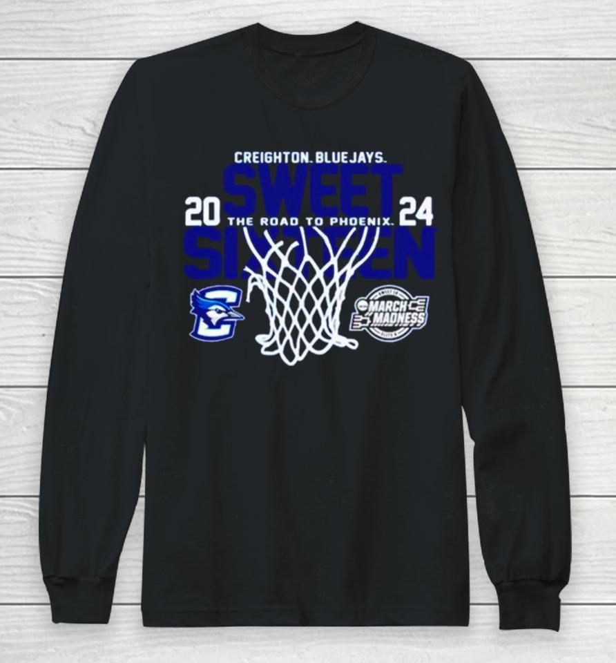 Creighton Bluejays Blue 2024 Sweet Sixteen The Road To Phoenix March Madness Long Sleeve T-Shirt