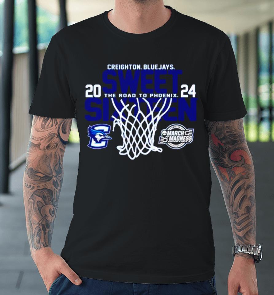 Creighton Bluejays Blue 2024 Sweet Sixteen The Road To Phoenix March Madness Premium T-Shirt