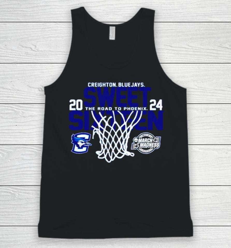 Creighton Bluejays Blue 2024 Sweet Sixteen The Road To Phoenix March Madness Unisex Tank Top