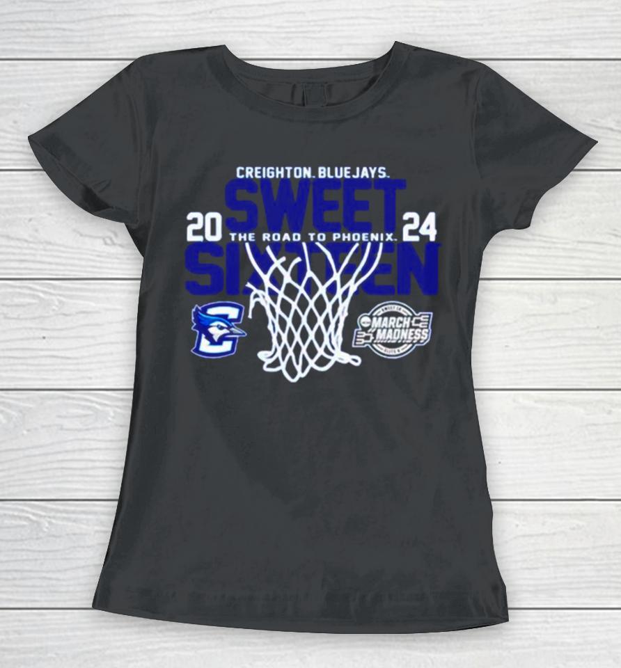 Creighton Bluejays Blue 2024 Sweet Sixteen The Road To Phoenix March Madness Women T-Shirt