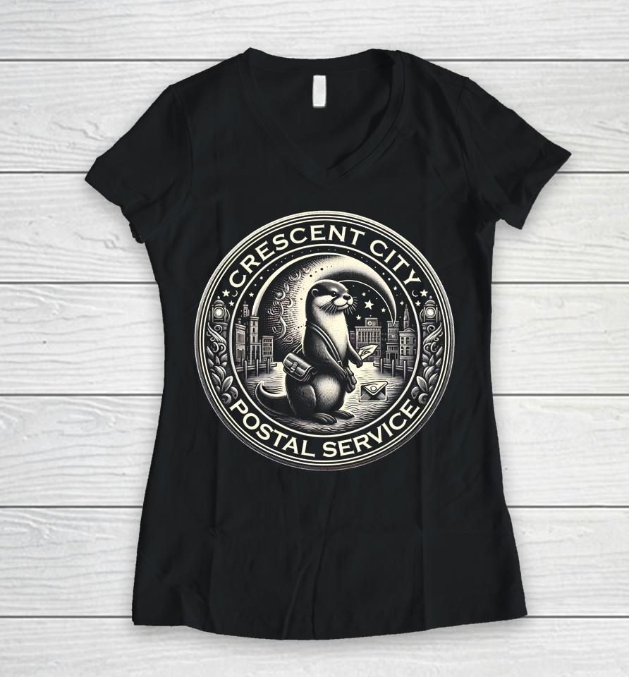 Crescent City Postal Service Messenger Otter Crescent City Women V-Neck T-Shirt