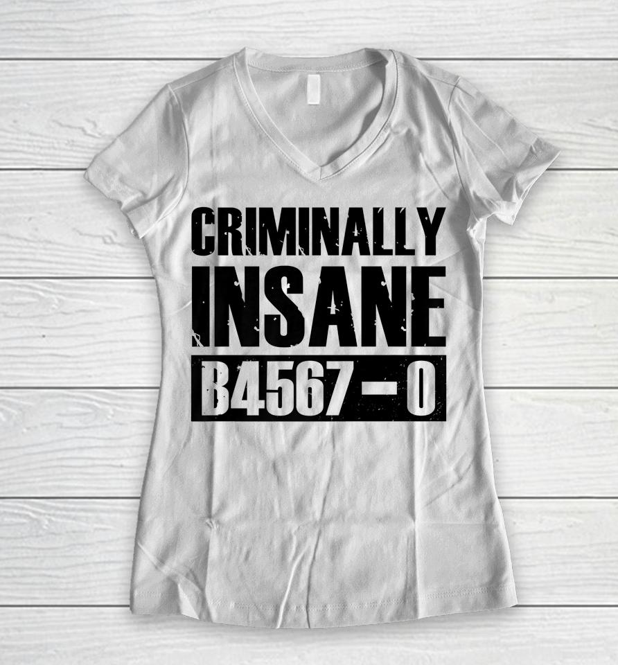 Criminally Insane B4567-0 Jail Inmate Halloween Women V-Neck T-Shirt