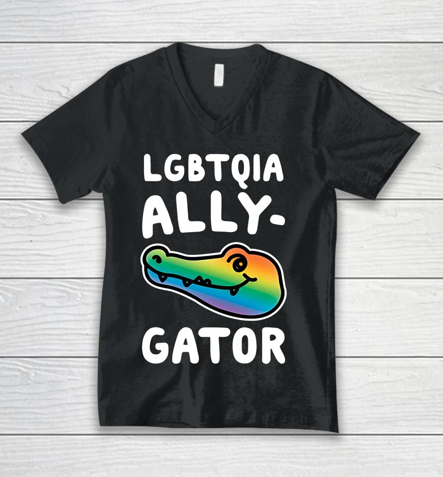 Croc Lgbtqia Ally Gator Unisex V-Neck T-Shirt