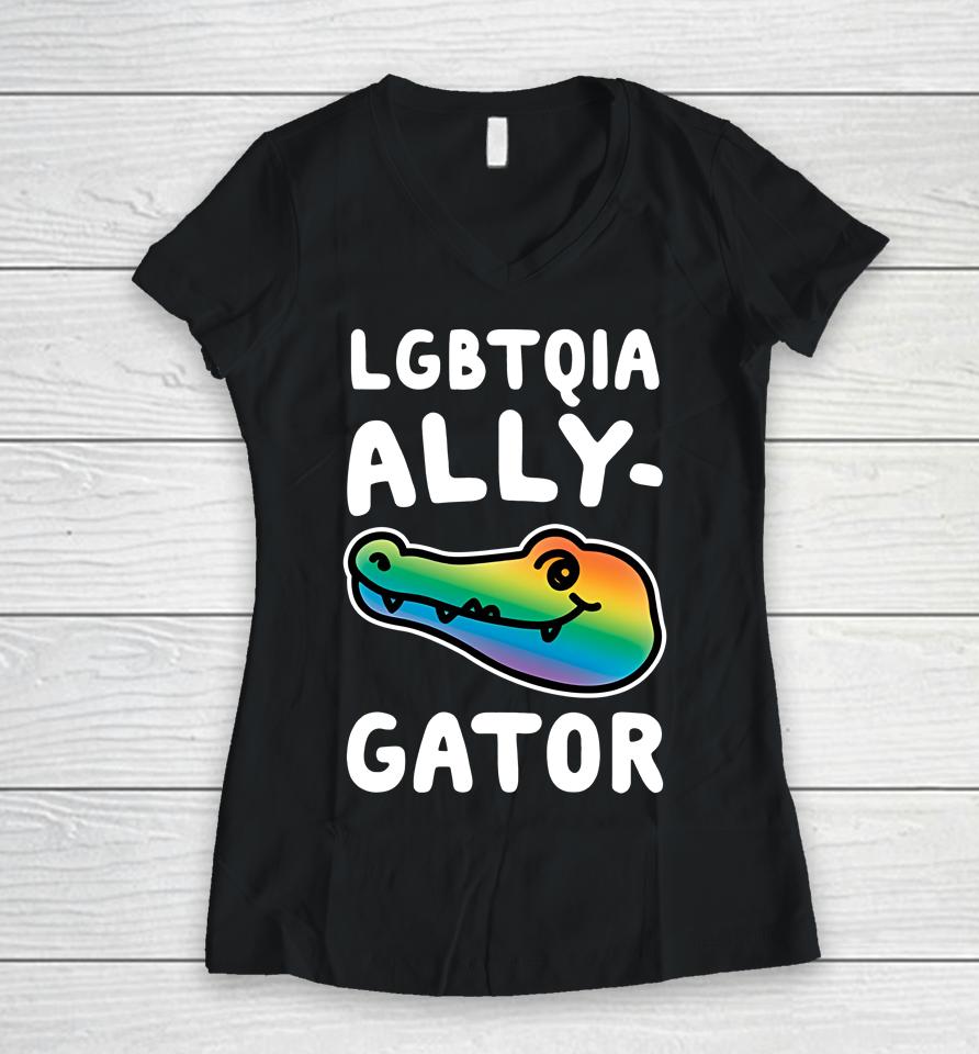 Croc Lgbtqia Ally Gator Women V-Neck T-Shirt