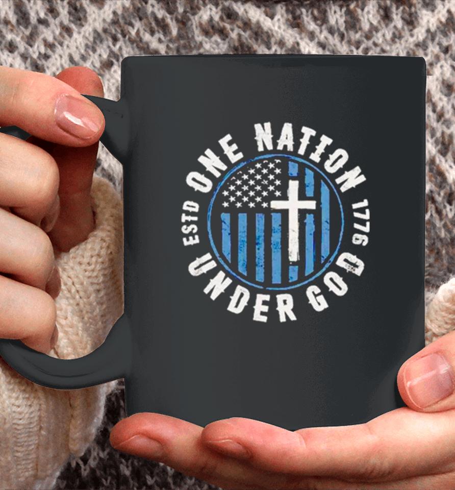 Cross One Nation Under God 1776 Usa Flag Coffee Mug