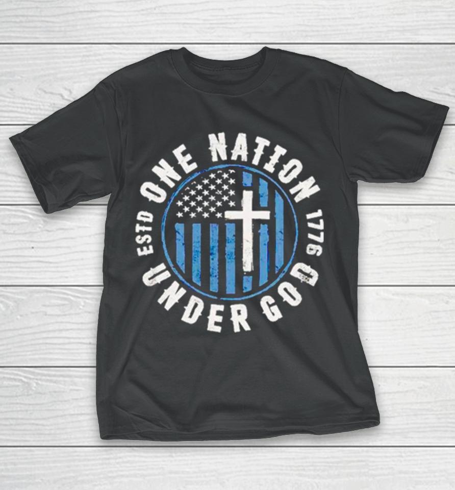 Cross One Nation Under God 1776 Usa Flag T-Shirt