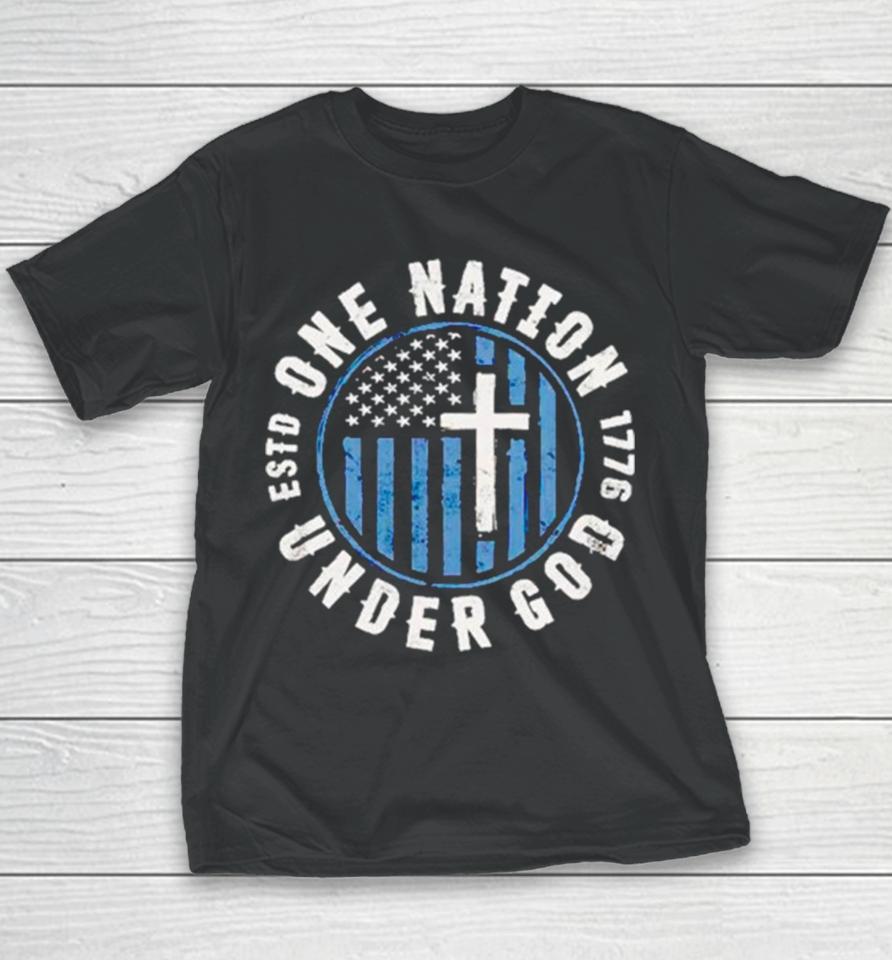 Cross One Nation Under God 1776 Usa Flag Youth T-Shirt