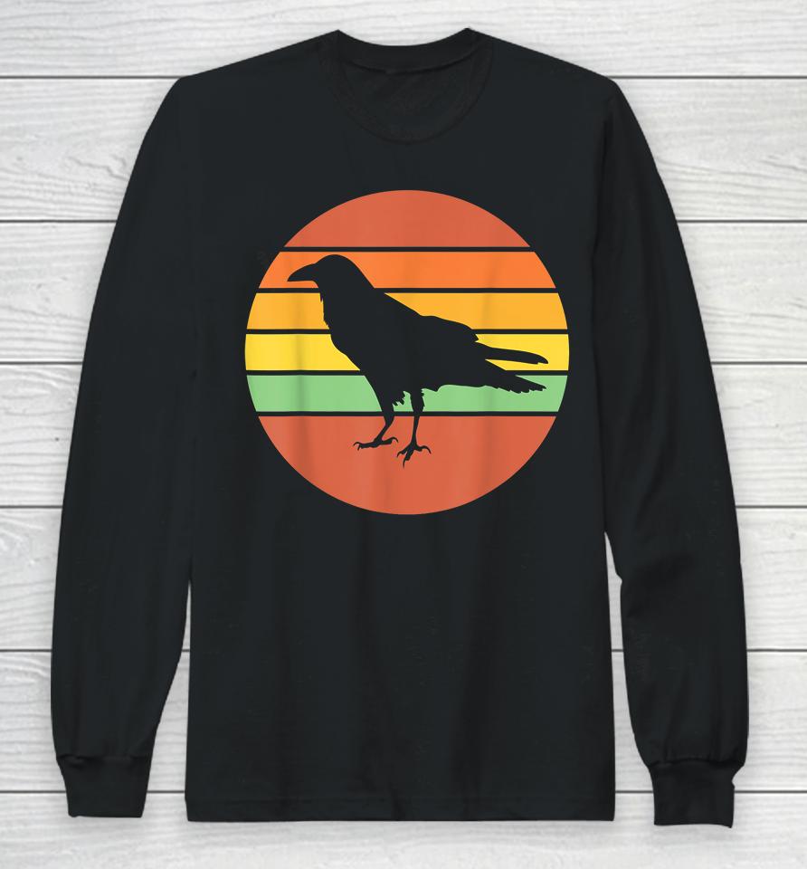 Crow Raven Retro Sunset Long Sleeve T-Shirt