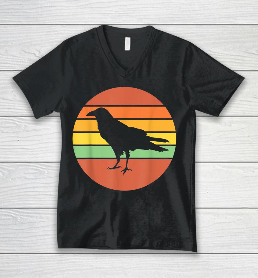 Crow Raven Retro Sunset Unisex V-Neck T-Shirt