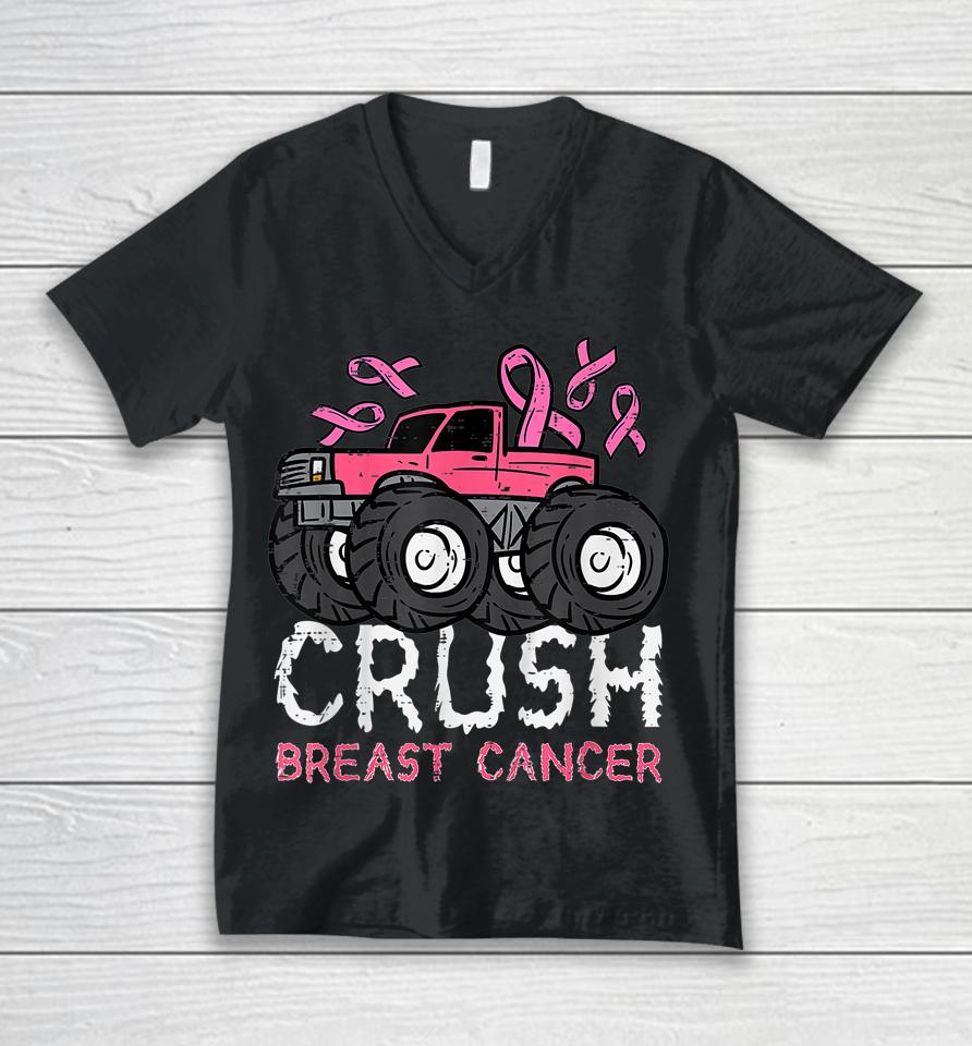 Crush Breast Cancer Awareness Monster Truck Unisex V-Neck T-Shirt