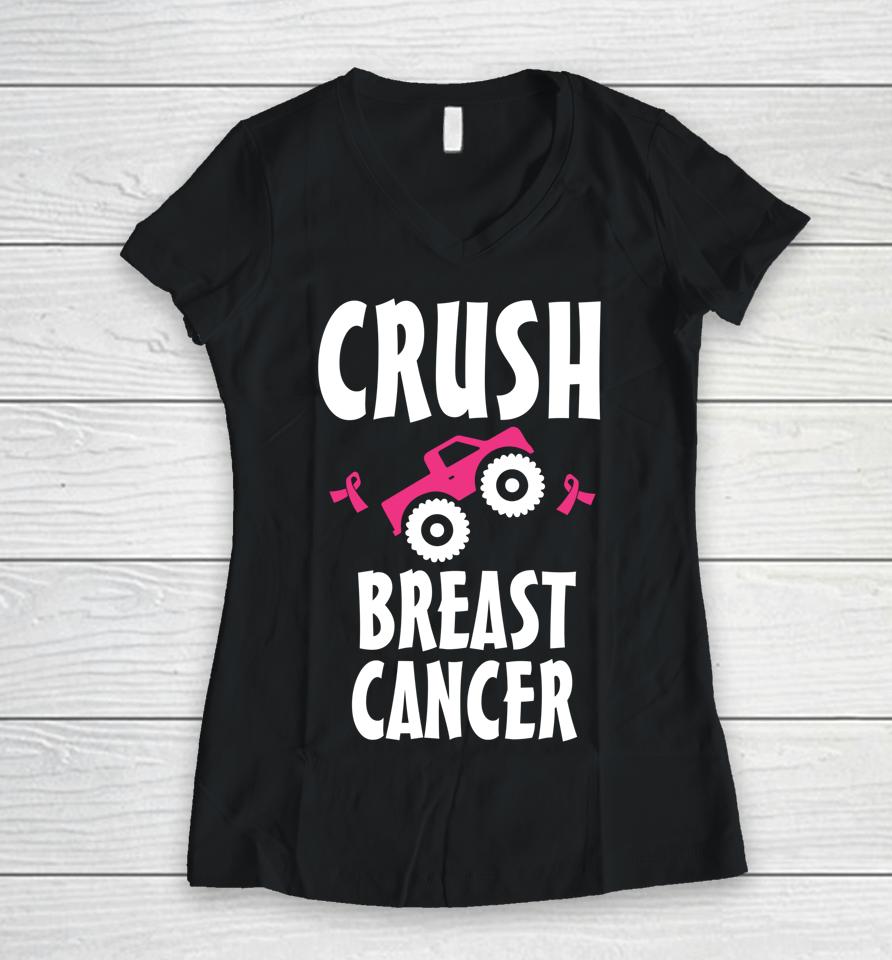Crush Breast Cancer Awareness Pink Ribbon Women V-Neck T-Shirt