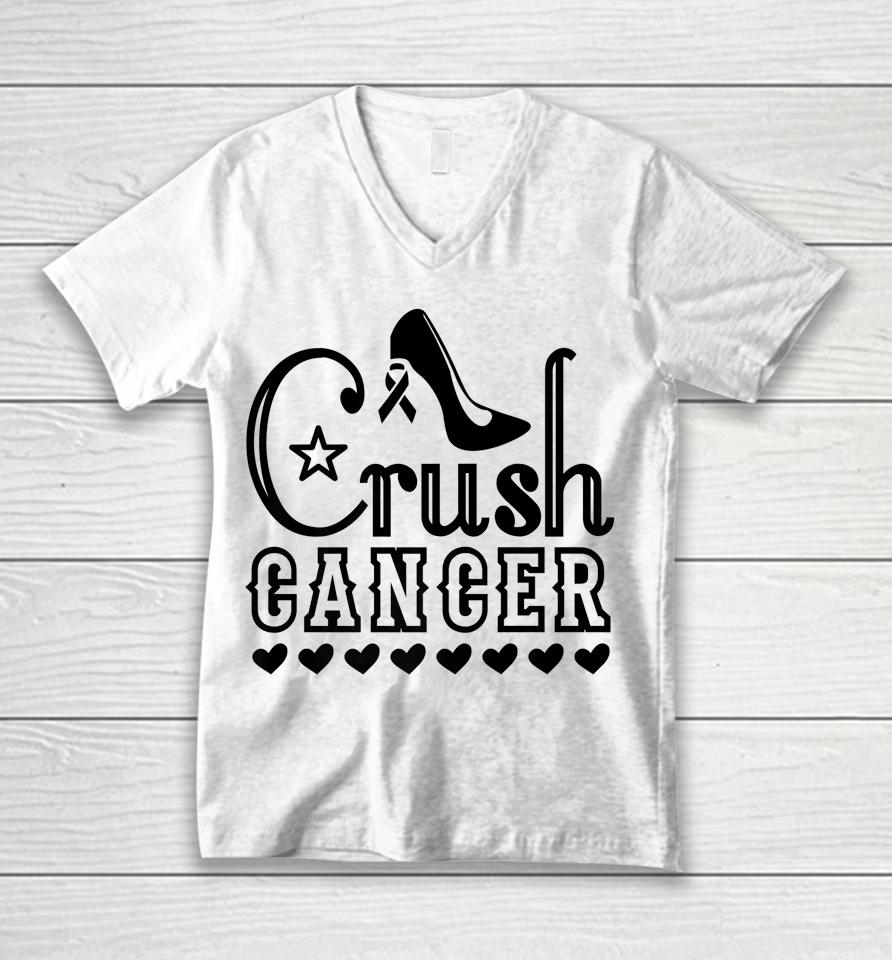 Crush Cancer Women Heels Breast Cancer Survivor Pink Ribbon Unisex V-Neck T-Shirt