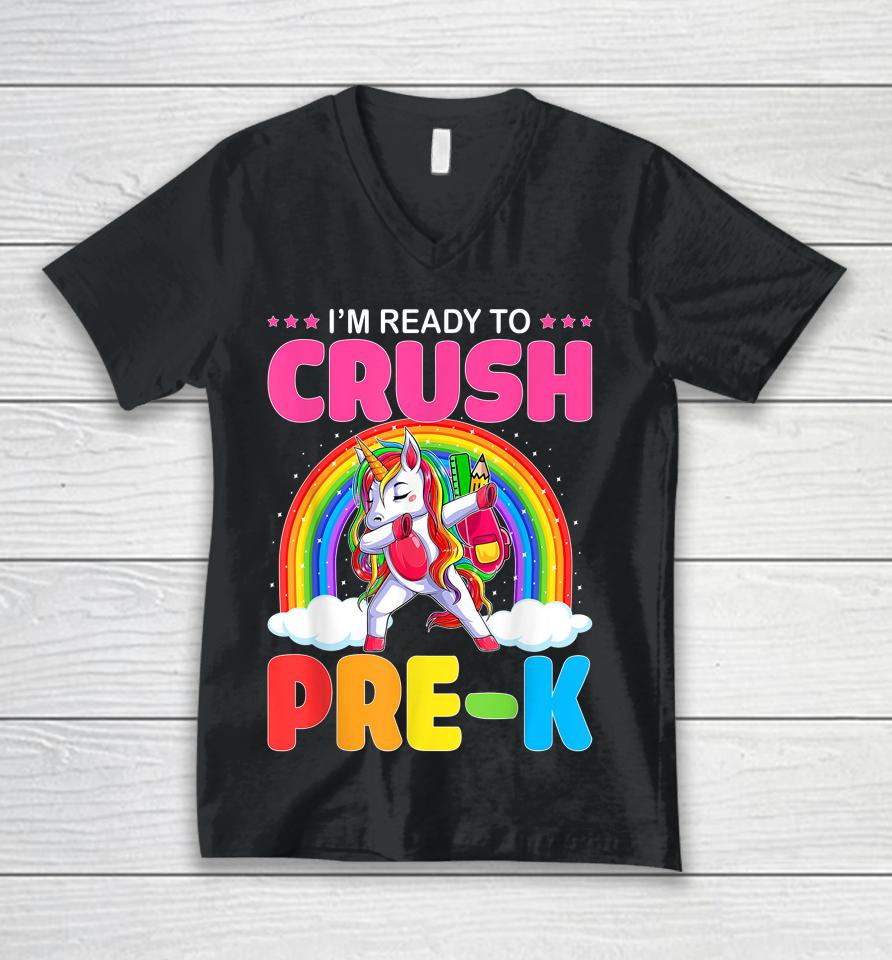 Crush Pre-K Dabbing Unicorn Back To School Girl Student Gift Unisex V-Neck T-Shirt