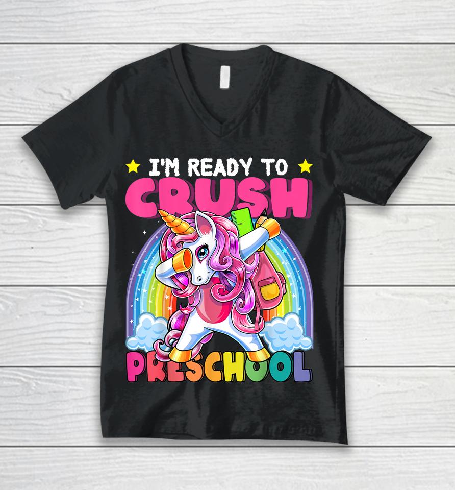 Crush Preschool Dabbing Unicorn Back To School Girls Gift Unisex V-Neck T-Shirt