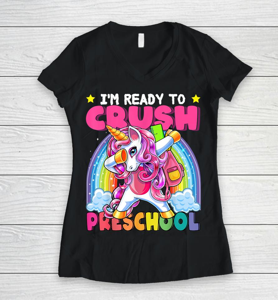 Crush Preschool Dabbing Unicorn Back To School Girls Gift Women V-Neck T-Shirt
