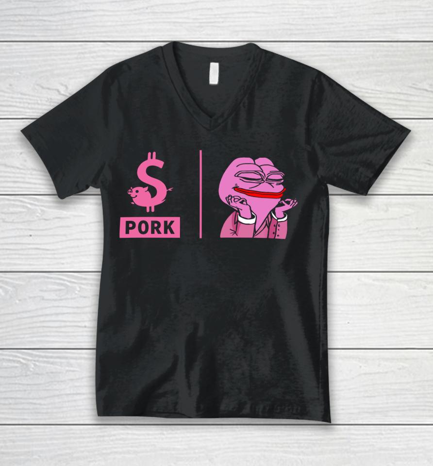 Crypto Caddie $Pork Unisex V-Neck T-Shirt