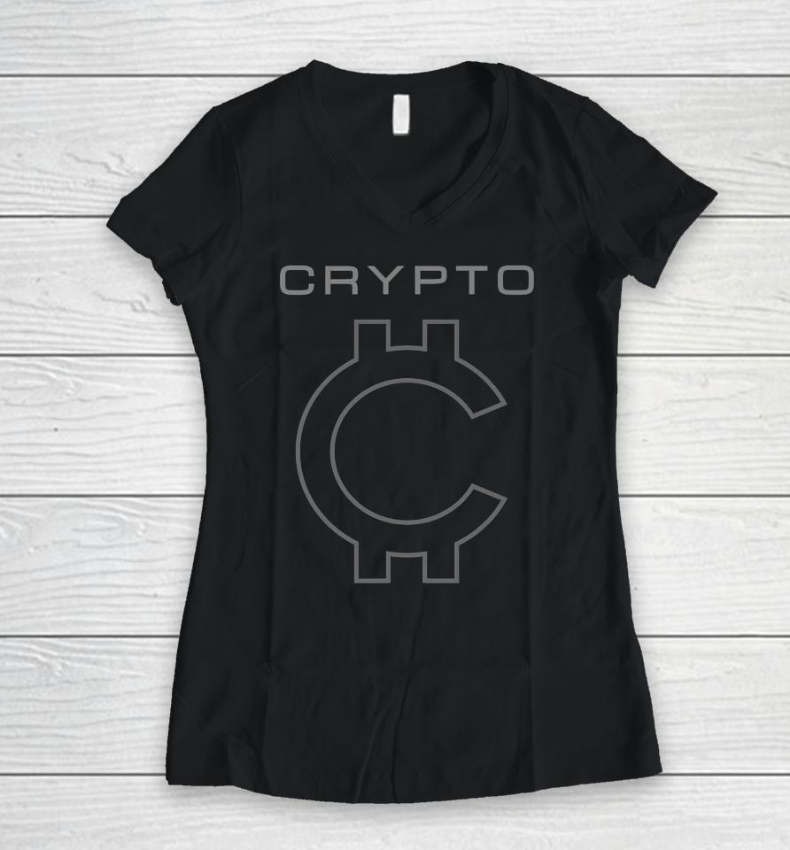 Crypto Cryptocurrency Iconic Cool Modern Creative Designer Women V-Neck T-Shirt