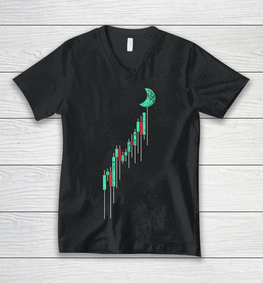 Crypto Trading Hold Vintage Stock Chart To The Moon Unisex V-Neck T-Shirt