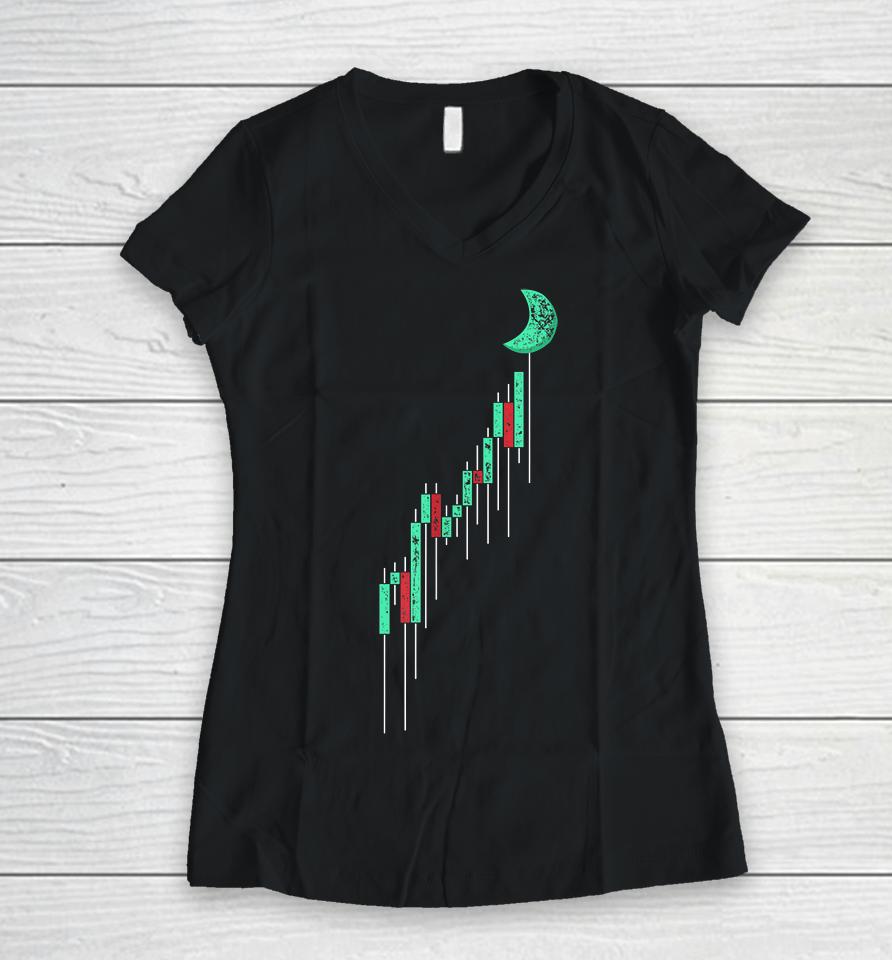 Crypto Trading Hold Vintage Stock Chart To The Moon Women V-Neck T-Shirt
