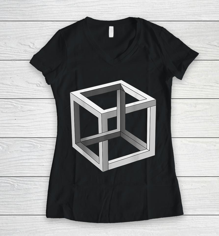 Cube Optical Illusion Women V-Neck T-Shirt
