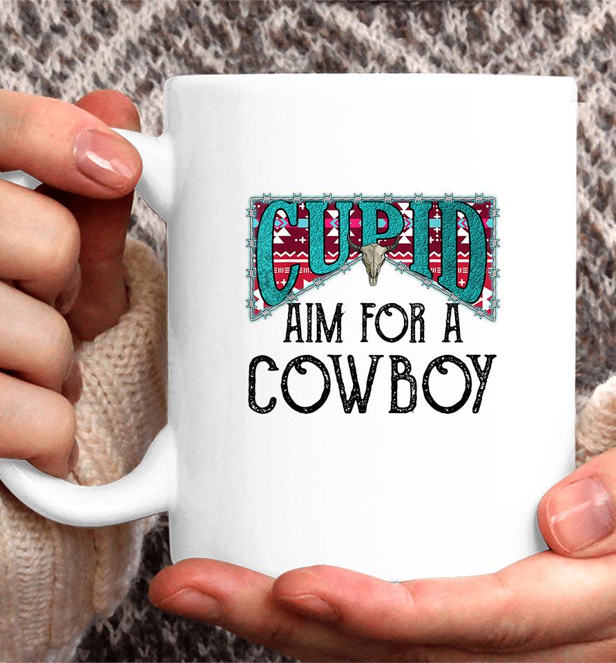 Cupid Aim For A Cowboy Western Bull Skull Valentines Coffee Mug