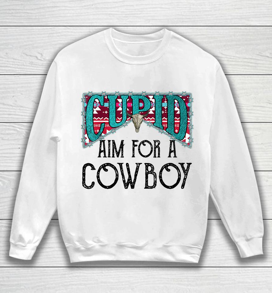 Cupid Aim For A Cowboy Western Bull Skull Valentines Sweatshirt