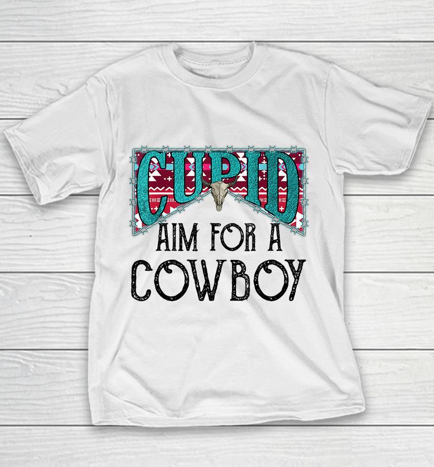 Cupid Aim For A Cowboy Western Bull Skull Valentines Youth T-Shirt
