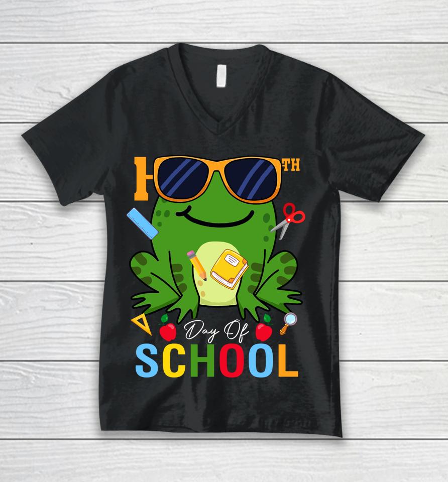 Cute 100Th Day Of School Frog Glasses 100 Days Smarter Unisex V-Neck T-Shirt