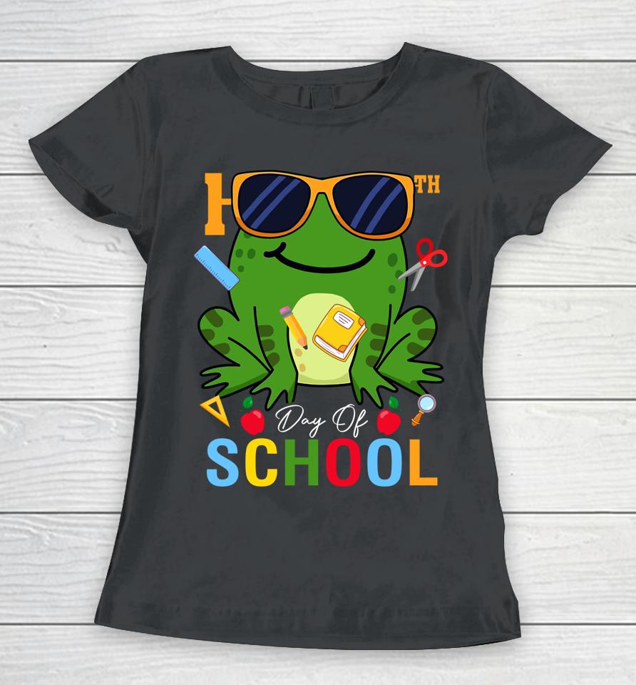 Cute 100Th Day Of School Frog Glasses 100 Days Smarter Women T-Shirt