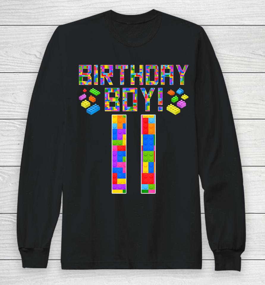 Cute 11Th Birthday Gift 11 Years Old Block Building Boys Kids Long Sleeve T-Shirt