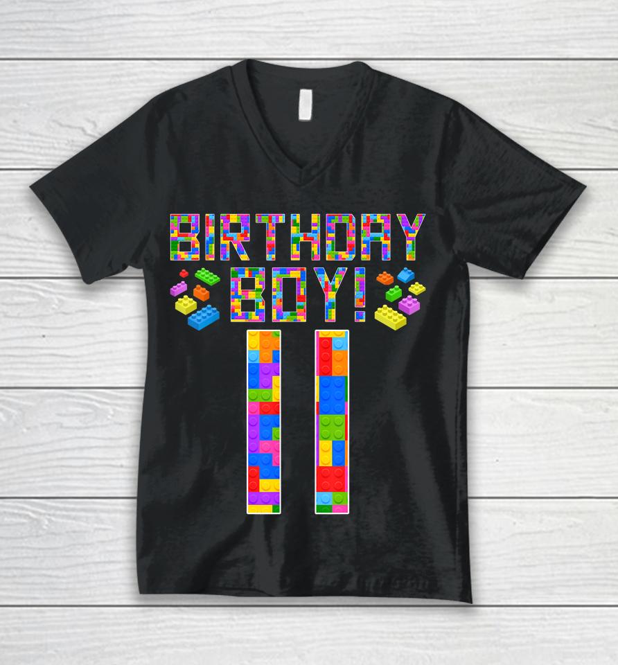 Cute 11Th Birthday Gift 11 Years Old Block Building Boys Kids Unisex V-Neck T-Shirt