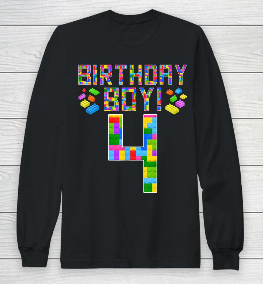 Cute 4Th Birthday Gift 4 Years Old Block Building Boys Long Sleeve T-Shirt