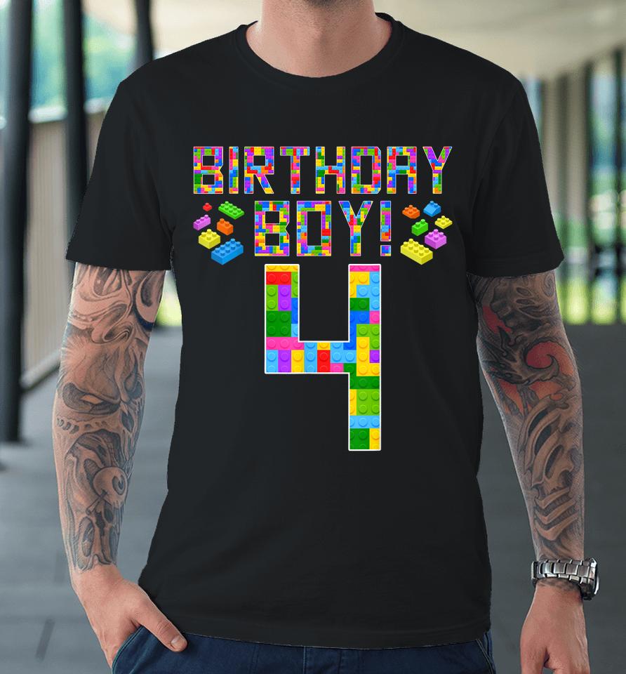 Cute 4Th Birthday Gift 4 Years Old Block Building Boys Premium T-Shirt
