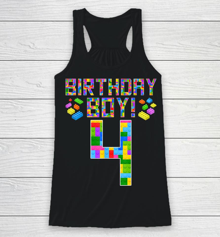 Cute 4Th Birthday Gift 4 Years Old Block Building Boys Racerback Tank