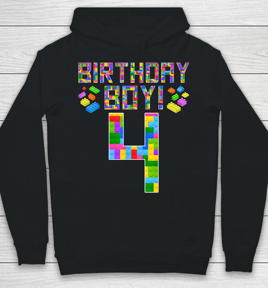 Cute 4Th Birthday Gift 4 Years Old Block Building Boys Hoodie