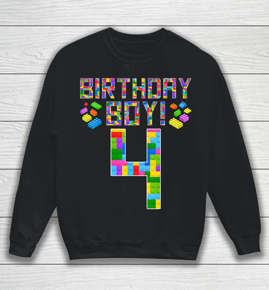Cute 4Th Birthday Gift 4 Years Old Block Building Boys Sweatshirt