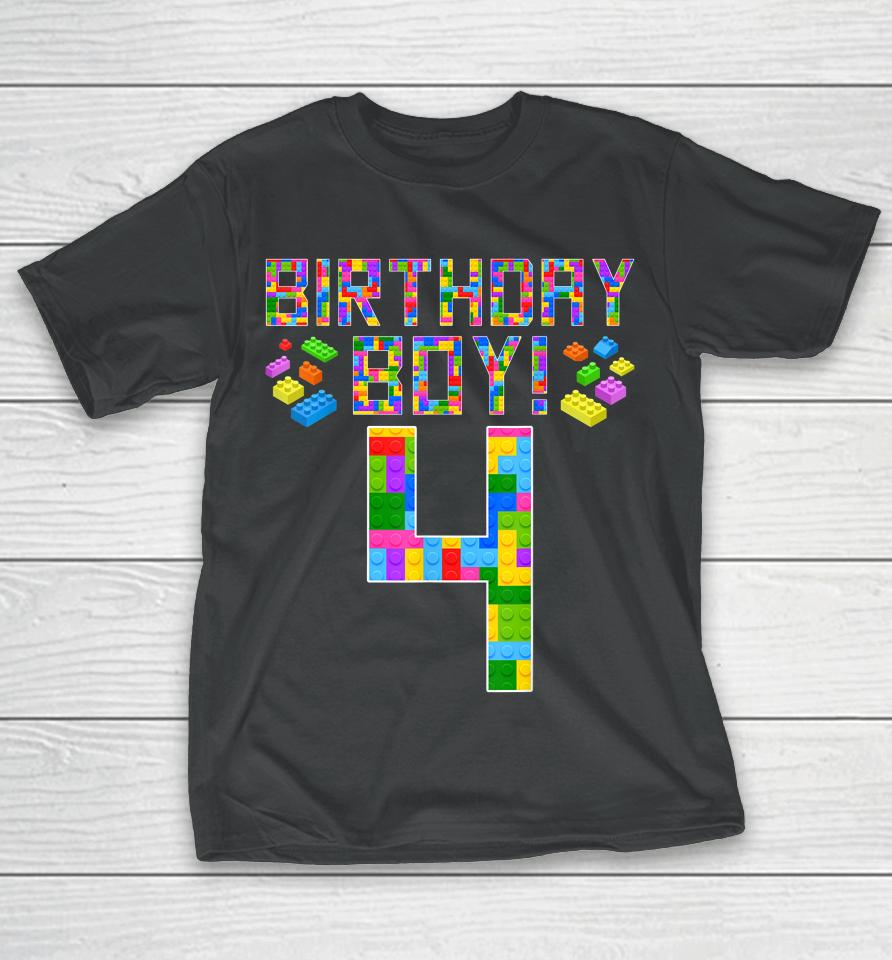 Cute 4Th Birthday Gift 4 Years Old Block Building Boys T-Shirt