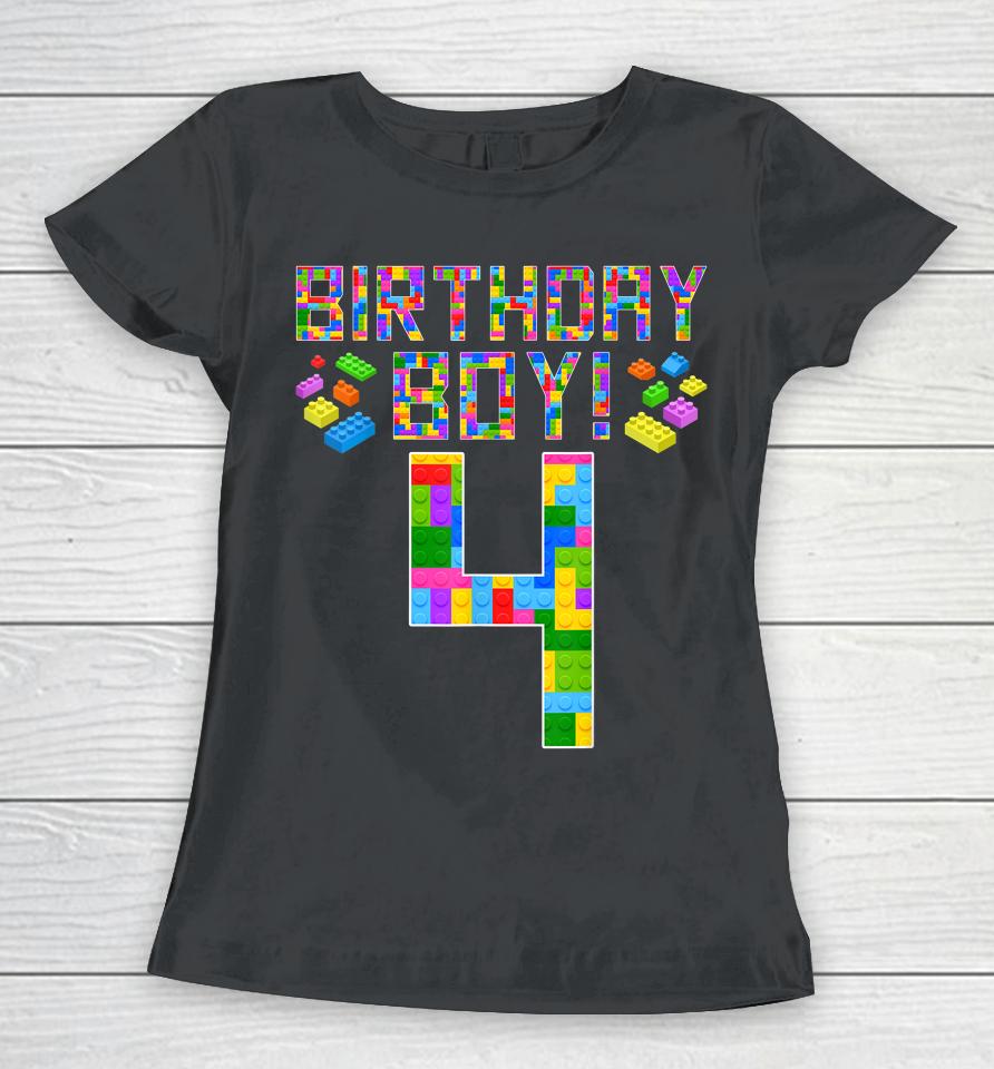 Cute 4Th Birthday Gift 4 Years Old Block Building Boys Women T-Shirt