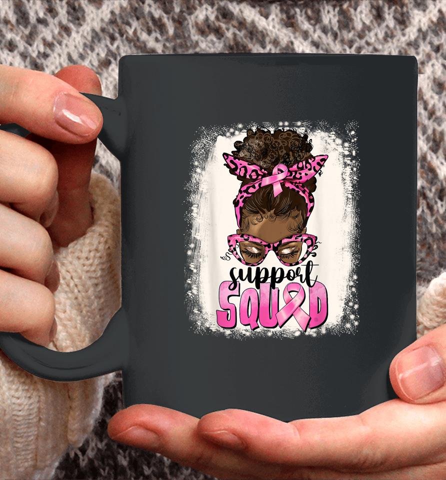 Cute Afro Messy Bun Breast Cancer Support Squad Pink Ribbon Coffee Mug