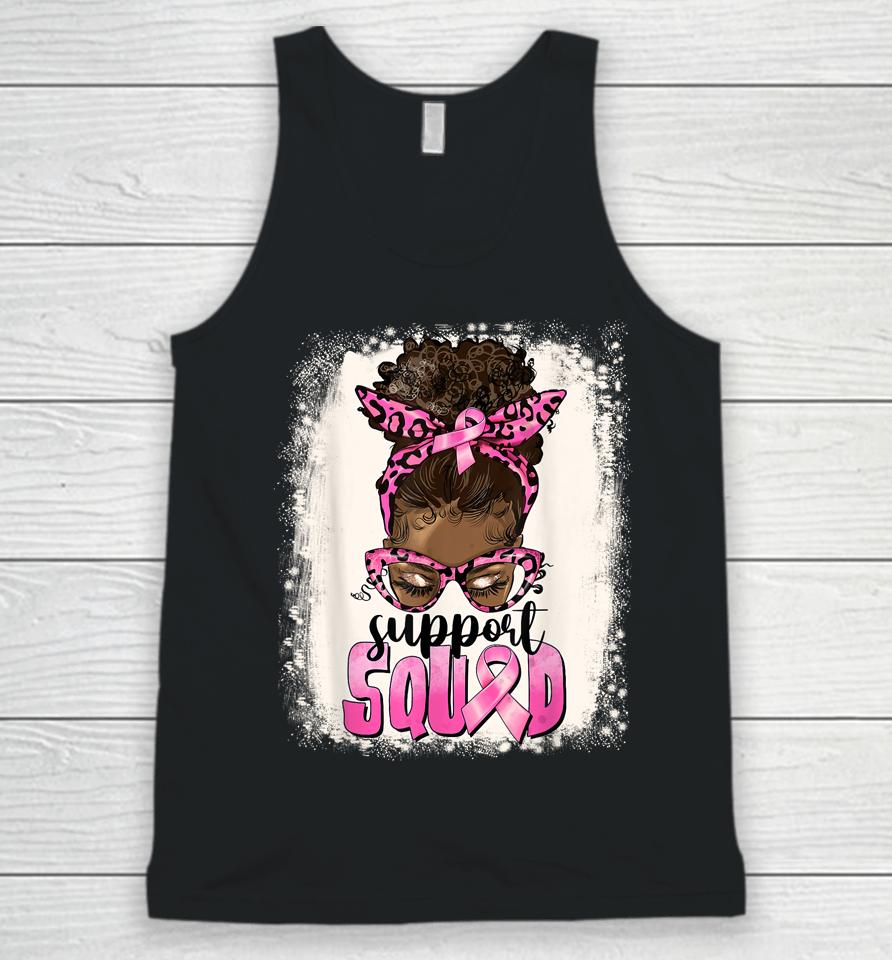 Cute Afro Messy Bun Breast Cancer Support Squad Pink Ribbon Unisex Tank Top