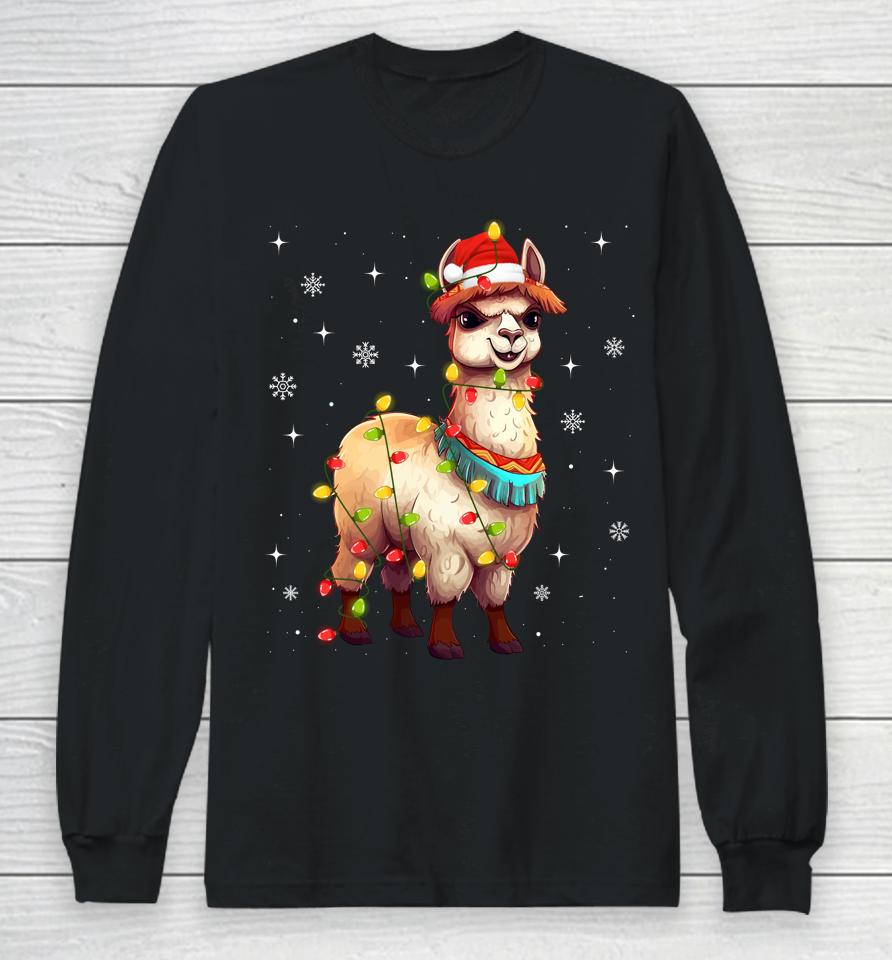 Cute Alpaca Christmas Tree Lights Xmas Holidays Long Sleeve T-Shirt