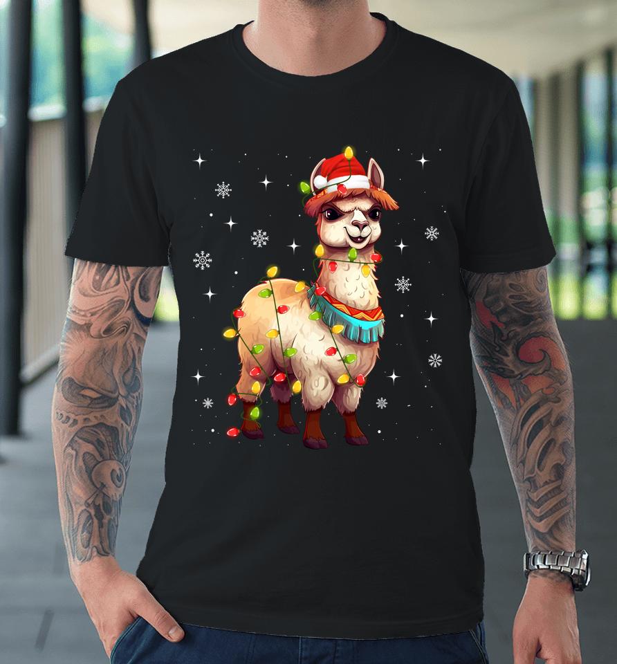 Cute Alpaca Christmas Tree Lights Xmas Holidays Premium T-Shirt
